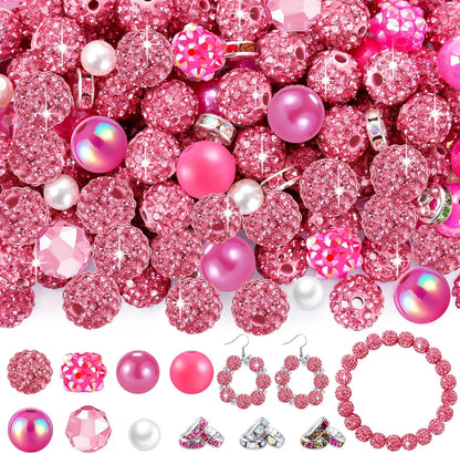 300 Pcs Diamonds Beads for Jewelry Making, Included 10 mm Red Rhinestone Beads for Bracelets, Bubblegum Bead for Pen Making, Pearl and Spacer Bead for Bracelet Necklace Earring Crafting