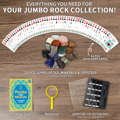 PIBEX Rock Collection Starter Kit - 54 Pcs Assorted Gemstones, Crystals, Rocks & Minerals, with Learning Book & ID Cards, Earth Science Kit Toy, A Geology Gift for Kids & Adults Ages 8+