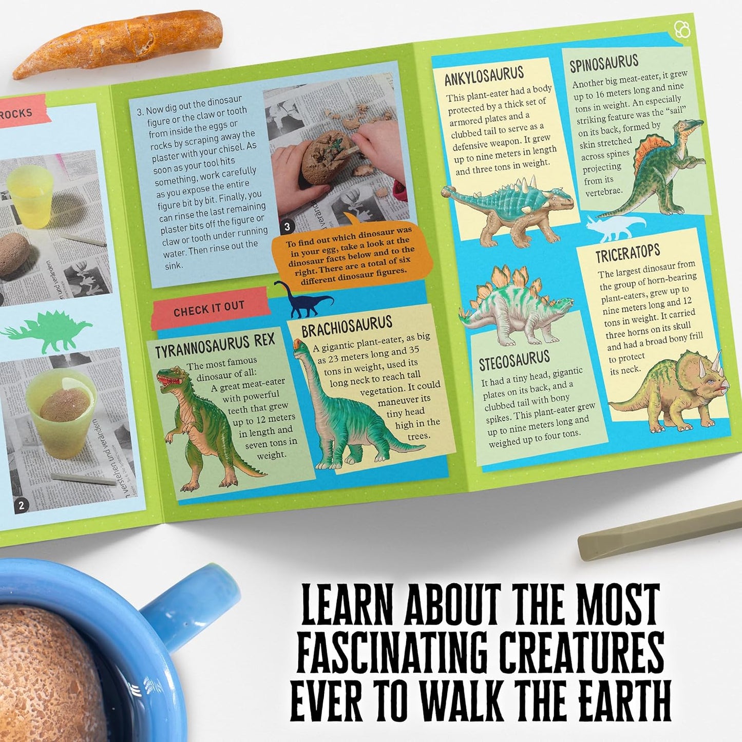 Thames & Kosmos I Dig It! Dinos - Dinosaur Eggs Excavations | 8 Dig-Out Kits, Unearth Dinosaur Figurines, a T. Rex Claw & Tooth Replica, Includes Tools & Guide, Great Birthday Gift for Kids Ages 5+