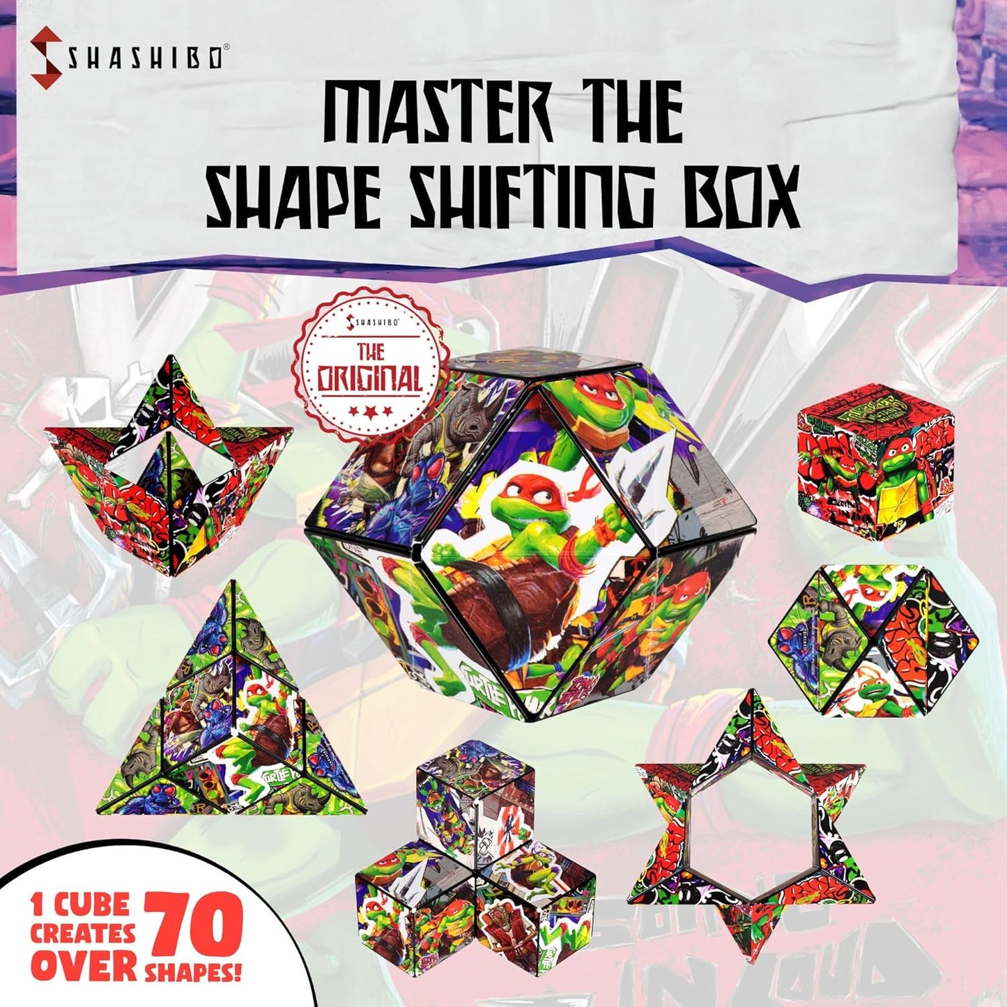 SHASHIBO Teenage Mutant Ninja Turtles Shape Shifting Box - STEM Magnetic Fidget Cube that Transforms Into Over 100 Shapes, Download Fun in Motion Toys Mobile App (Raphael)