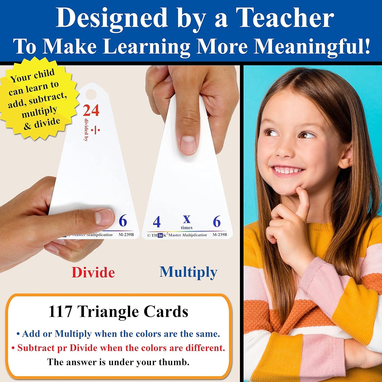 Think2Master Addition Flash Cards. Learn to Add & Subtract by Counting, Writing, Understanding & Memorizing. 260 Laminated Cards, 39 Triangle Cards, 2 Dry Erase Markers, 5 Rings & 30 Counters
