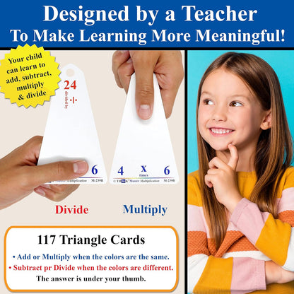 Think2Master Addition Flash Cards. Learn to Add & Subtract by Counting, Writing, Understanding & Memorizing. 260 Laminated Cards, 39 Triangle Cards, 2 Dry Erase Markers, 5 Rings & 30 Counters