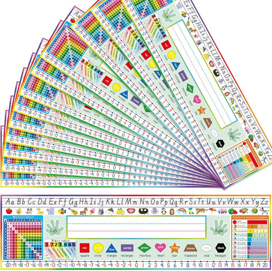 Outus 36 Pcs Classroom Nameplates Student Desk Name Tags Multipurpose Manuscript Name Plates Alphabet Multiplication Left/Right Desk Plate Topper for Kids(Classic Style,4.2 x 14.3 Inch)