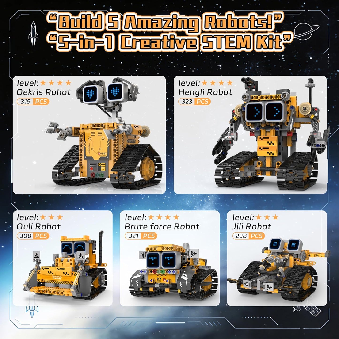 5-in-1 Smart Robot Building Kit for Kids 6-12, Build & Code Your Own Robot World, STEM Coding Robot Toy with App & Remote Control, Hands-on Robotics Set, Educational STEM Gift (348 PCS)