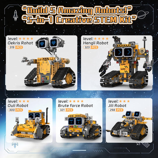 5-in-1 Smart Robot Building Kit for Kids 6-12, Build & Code Your Own Robot World, STEM Coding Robot Toy with App & Remote Control, Hands-on Robotics Set, Educational STEM Gift (348 PCS)