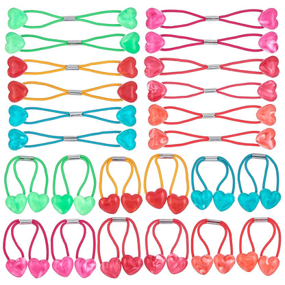 20pc Ponytailers Balls Elastics 18mm Round Opaque Multicolored Twin Beads Bauble Holders Toddler Kids Braiding Styling