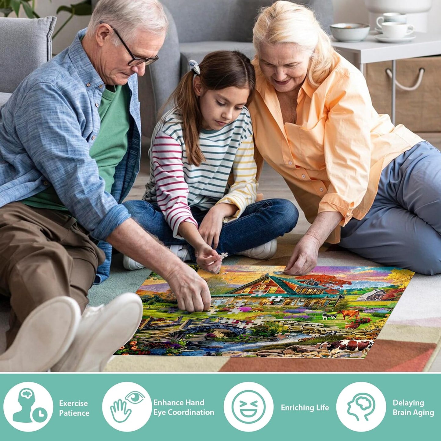 Jigsaw Puzzles for Adults 500 Pieces, Country Life Puzzle Interlock Perfectly Letter on Back No Dust, Challenging Puzzle Home Decor Birthday Party Gift Toy for Men Women Olders Seniors (21 x 15 in)