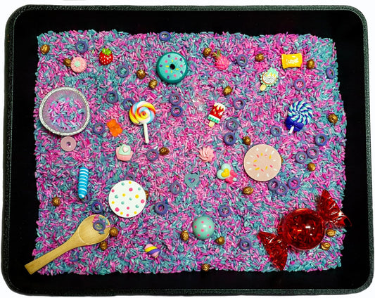 Sensory Bin, Sweets Sensory Bin, Valentine's Day Sensory Bin, Sensory Rice, Colored Rice, Sensory Table Items, Sensory Bin Filler, Sensory Filler, Toddler Activity, Montessori
