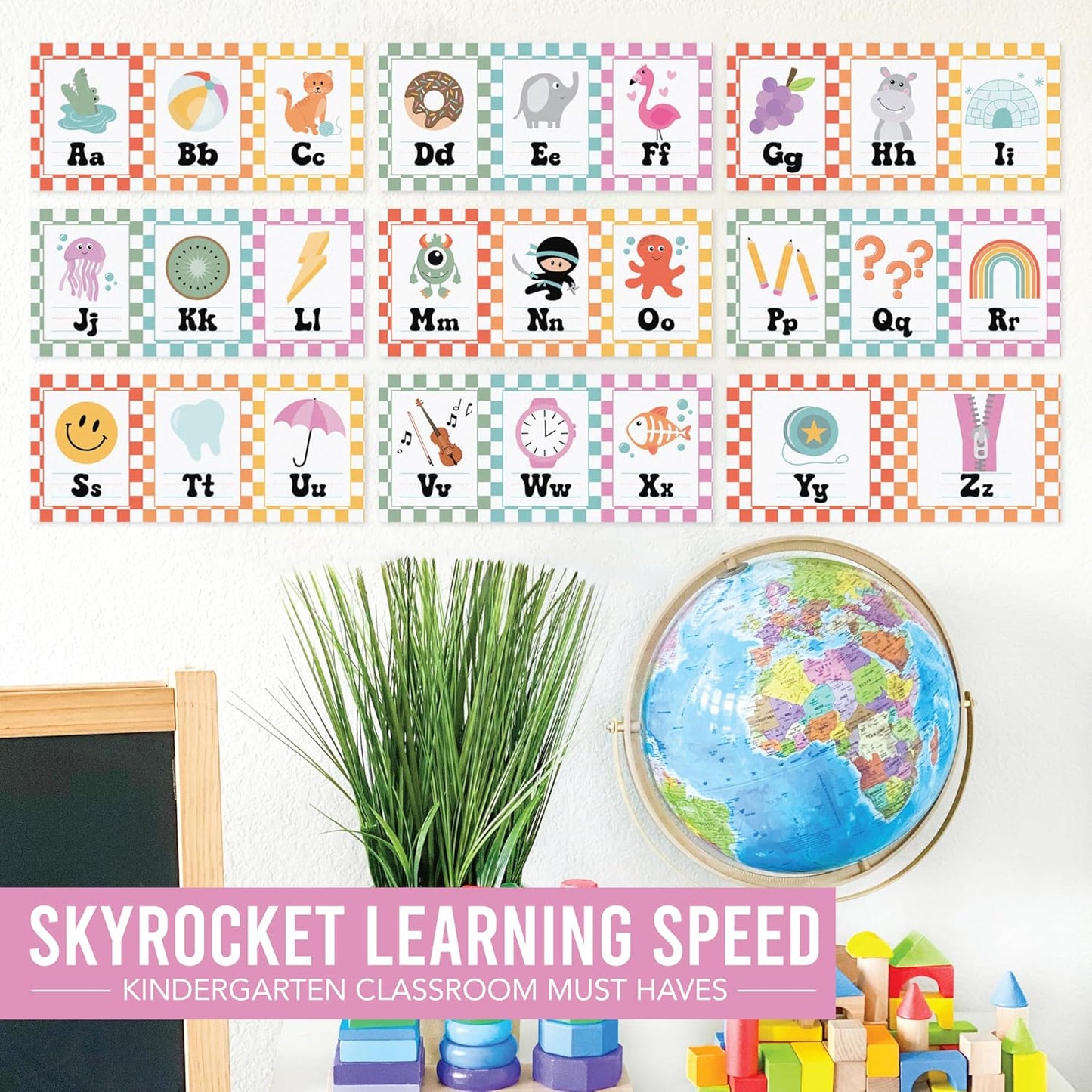 Hadley Designs Alphabet for Classroom Wall Decor - ABC Posters for Classroom Wall Chart Preschool & Kindergarten, ABC Letters & Number Line Elementary, Alphabet Cards, Varsity Letter Classroom Decor