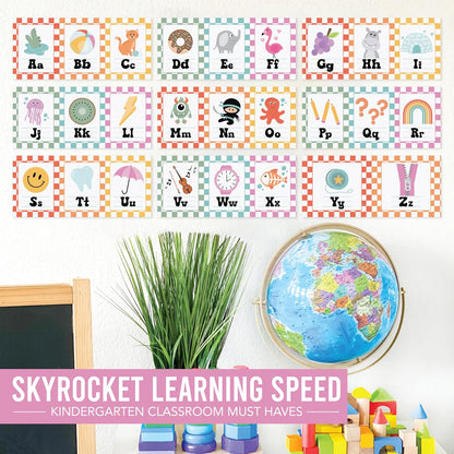 Hadley Designs Alphabet for Classroom Wall Decor - ABC Posters for Classroom Wall Chart Preschool & Kindergarten, ABC Letters & Number Line Elementary, Alphabet Cards, Varsity Letter Classroom Decor