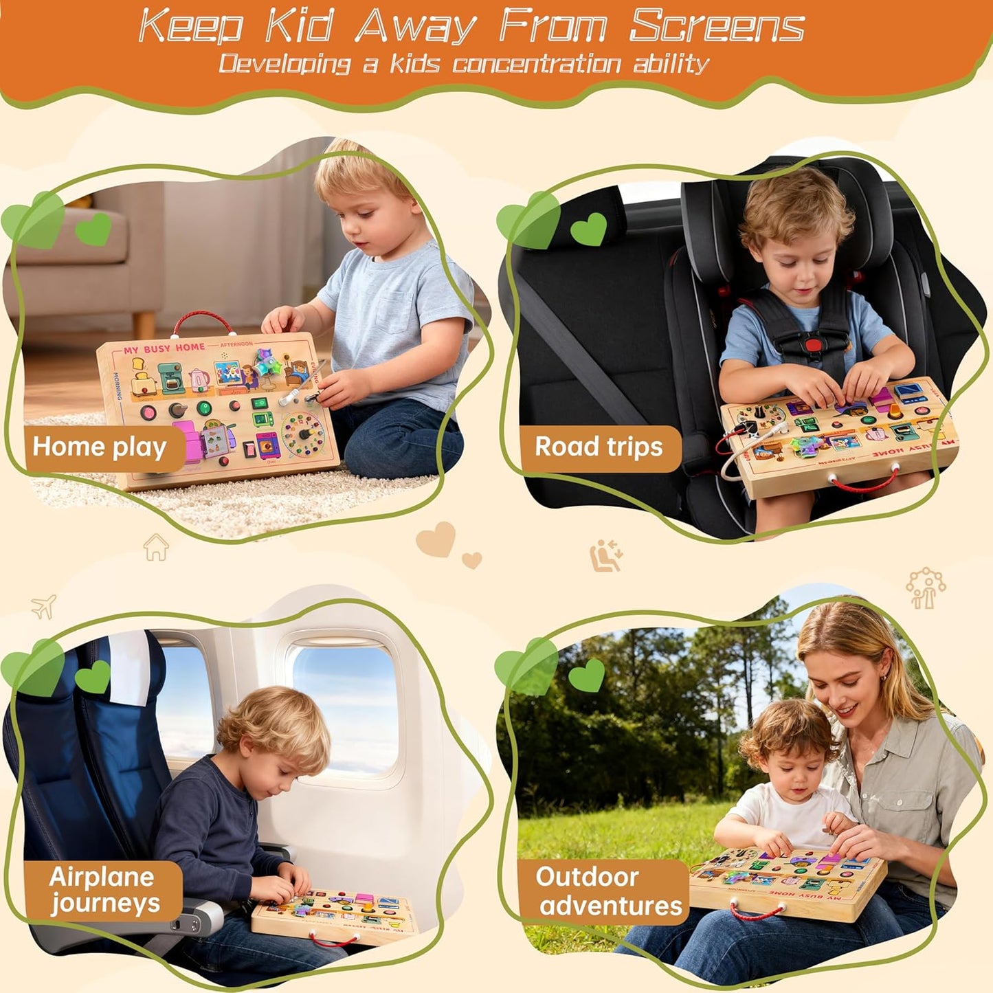 flycoost Busy Board with LED Light Switches,Toddlers Montessori Educational Toys for 1 2 3 Years Olds,Wooden Autism Activity Baby Busy Board,Sensory Travel Toys 1+ Year Old Boy&Girl Birthday Gift
