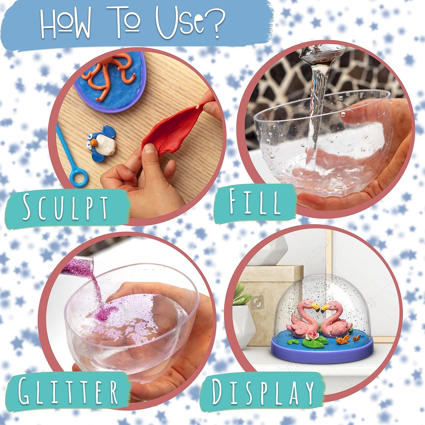 Kipipol Make Your Own Holiday Water Globe Kit – 3X DIY Snow Globe Making Kit w/ 3 Figures, 10 Packs of Modeling Clay for Sculpting, Crafts for Girls Ages 4-6, Arts and Crafts for Kids Ages 4-6-8-12