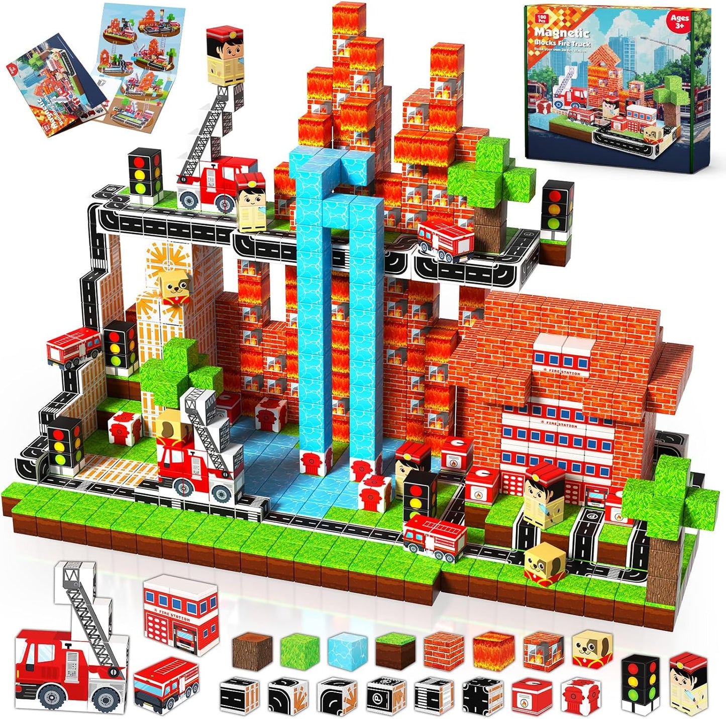 Goody King Magnetic Blocks |100PCS Magnetic Building Blocks Magic‘s House Magnetic Cube,Magnetic Blocks for Kids Ages 3-10,STEM Montessori Stacking Toy, Sensory Tiles Building Birthday for Toddlers