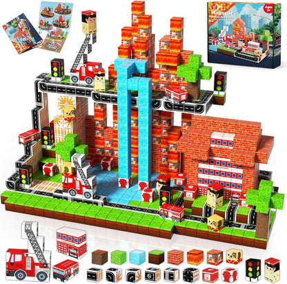Goody King Magnetic Blocks |100PCS Magnetic Building Blocks Magic‘s House Magnetic Cube,Magnetic Blocks for Kids Ages 3-10,STEM Montessori Stacking Toy, Sensory Tiles Building Birthday for Toddlers