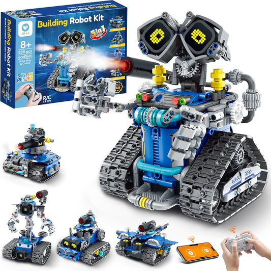 Sillbird Robot Building STEM Kit with Remote Control for Boys Ages 8-14, Technic Coding Gifts for Kids Birthday, Buildable 5in1 Robotics Toy with 596 Pieces