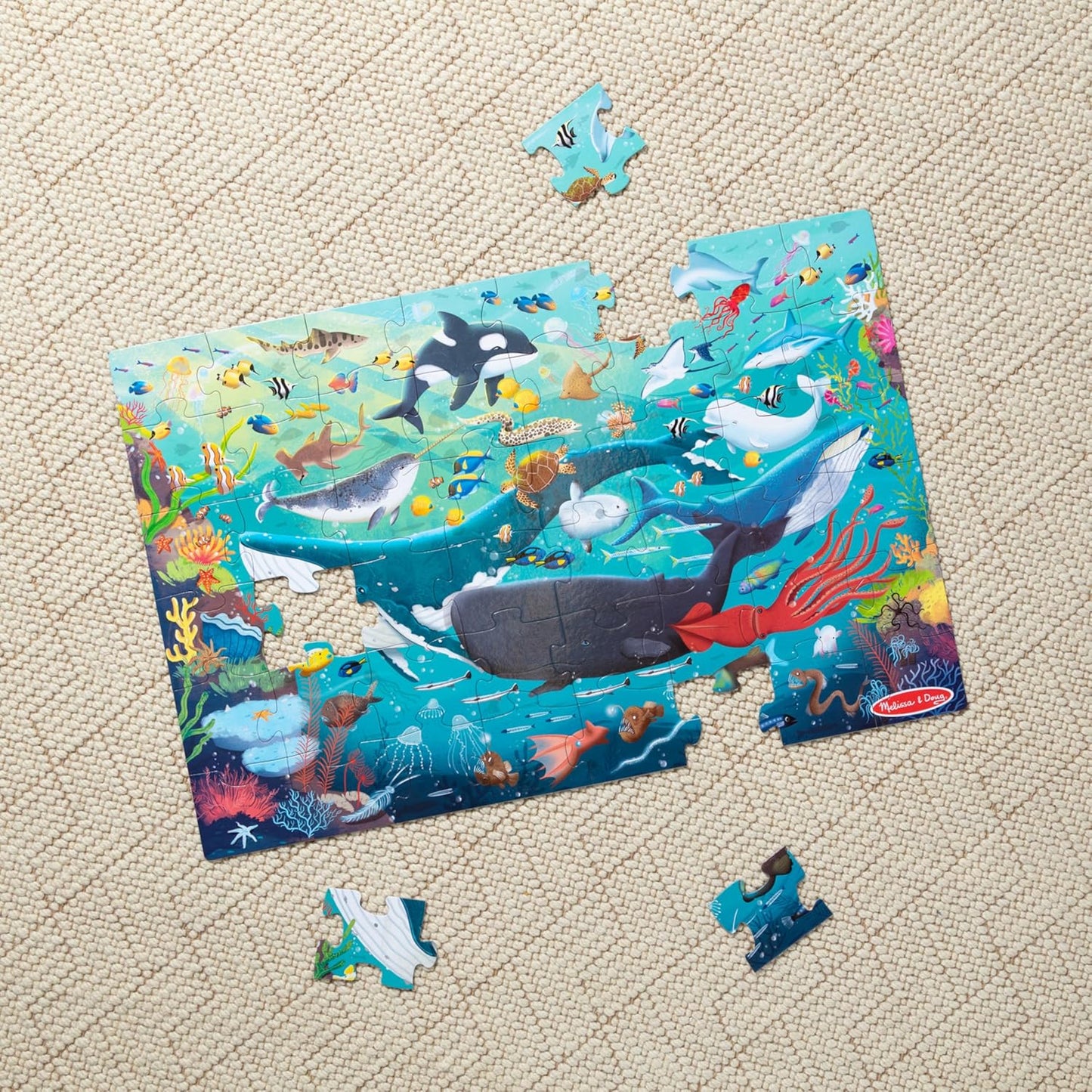 Melissa & Doug Underwater Jumbo Floor Puzzle, 48-Piece Ocean-Themed Jigsaw Puzzle with Sea Animals and Illustrated Guide, 3 x 2 Foot Kids Puzzles for Toddlers Ages 3+