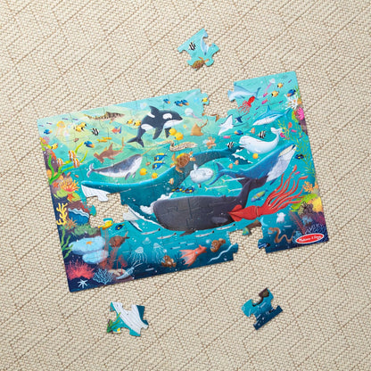 Melissa & Doug Underwater Jumbo Floor Puzzle, 48-Piece Ocean-Themed Jigsaw Puzzle with Sea Animals and Illustrated Guide, 3 x 2 Foot Kids Puzzles for Toddlers Ages 3+