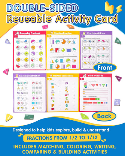 Magnetic Fraction Demonstration Book, Fraction Manipulatives with Magnetic Fraction Tiles & Circles, Montessori Magnetic Fraction Playbook for Hands-On Elementary Math Learning Toys