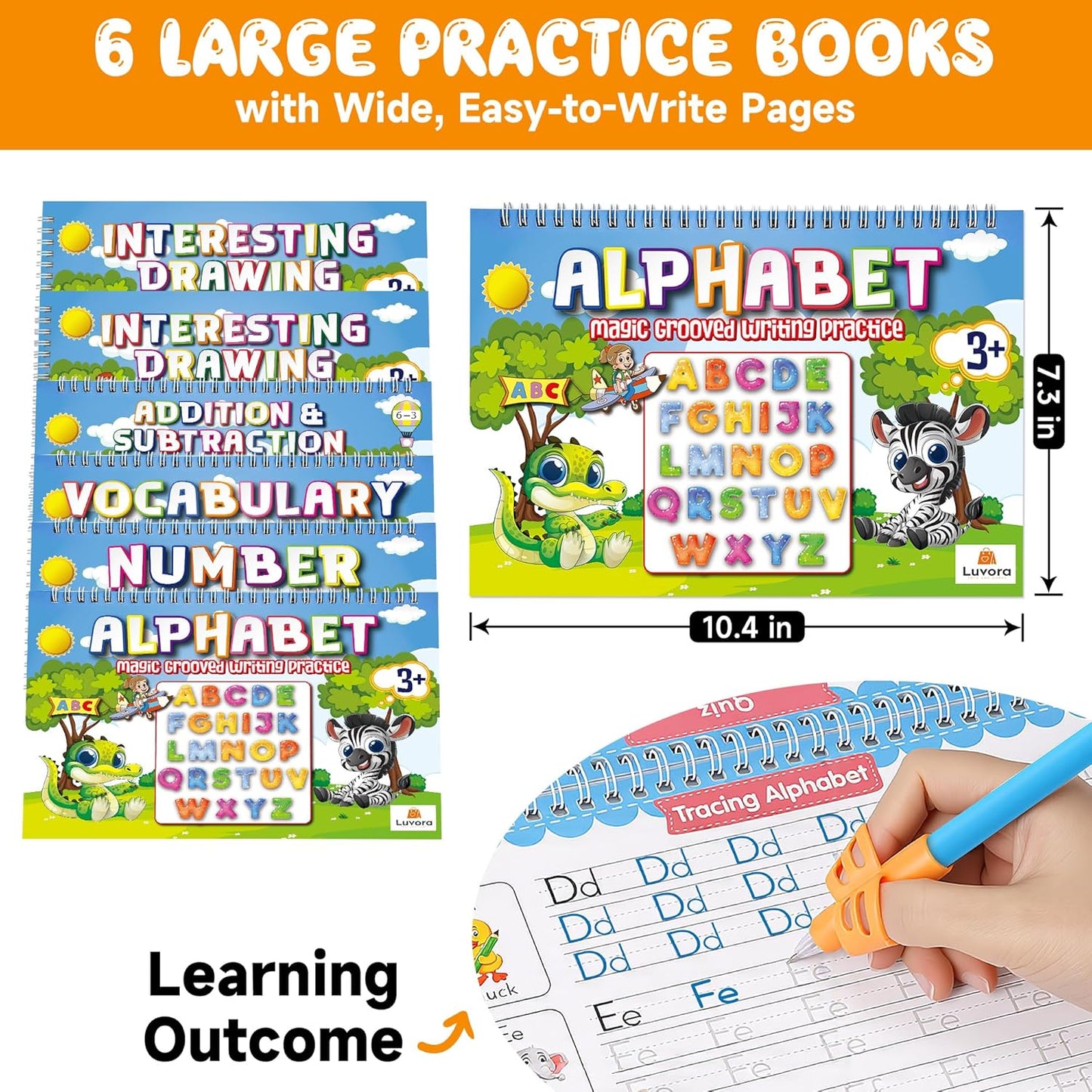 Magic Grooved Writing Practice for Kids Ages 3-8, Reusable Handwriting Practice Books Set (6 Books) with Disappearing Ink Pens, Letter/Number Tracing, Preschool & Kindergarten Learning Kit