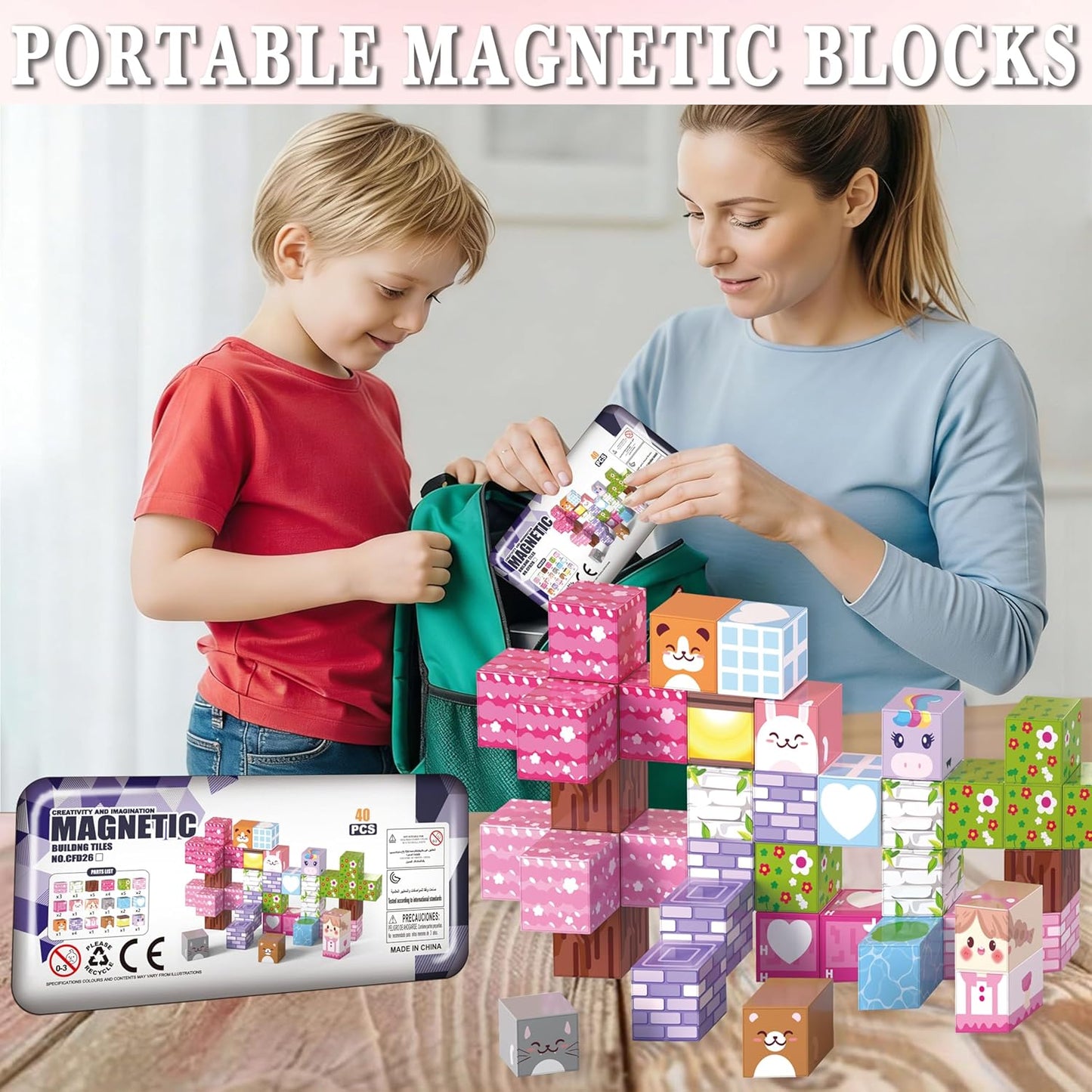 Magnetic Blocks,100 PCS Build Magnetic Santa Chimney Xmas Tree Gift World, STEM Construction Magnetic Cube for Boys Girls Age 3 4 5 6 7 8 9 10,Sensory Stacking Toy Christmas Birthday Gifts for Kids