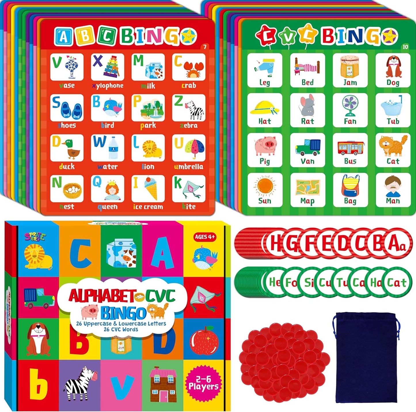 SpriteGru Multiplication & Division Bingo Game, 480 Math Problems, 2 Educational Math Board Game for Kindergarten and Preschool Kids 4-8, Perfect for Classroom & At Home (Up to 25 Players)