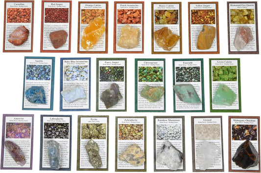 Fantasia Materials: 50 Different Rough Stones with Identification Cards - The Best Starter Rock Collection and Activity Kit Including Stones from Brazil, Madagascar, Mexico, Asia, India and More!
