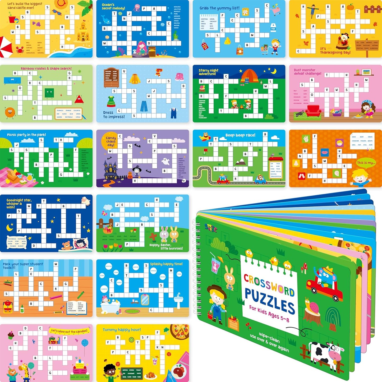 Logic Puzzles Game Pad, 30 Reusable & Erasable Logical Thinking Games-Sudoku, Scavenger Hunt, Math Games, Dry Erase Brain-Boosting Puzzles Activities Pad for Kids, Road Trip, Airplane & Car Travel