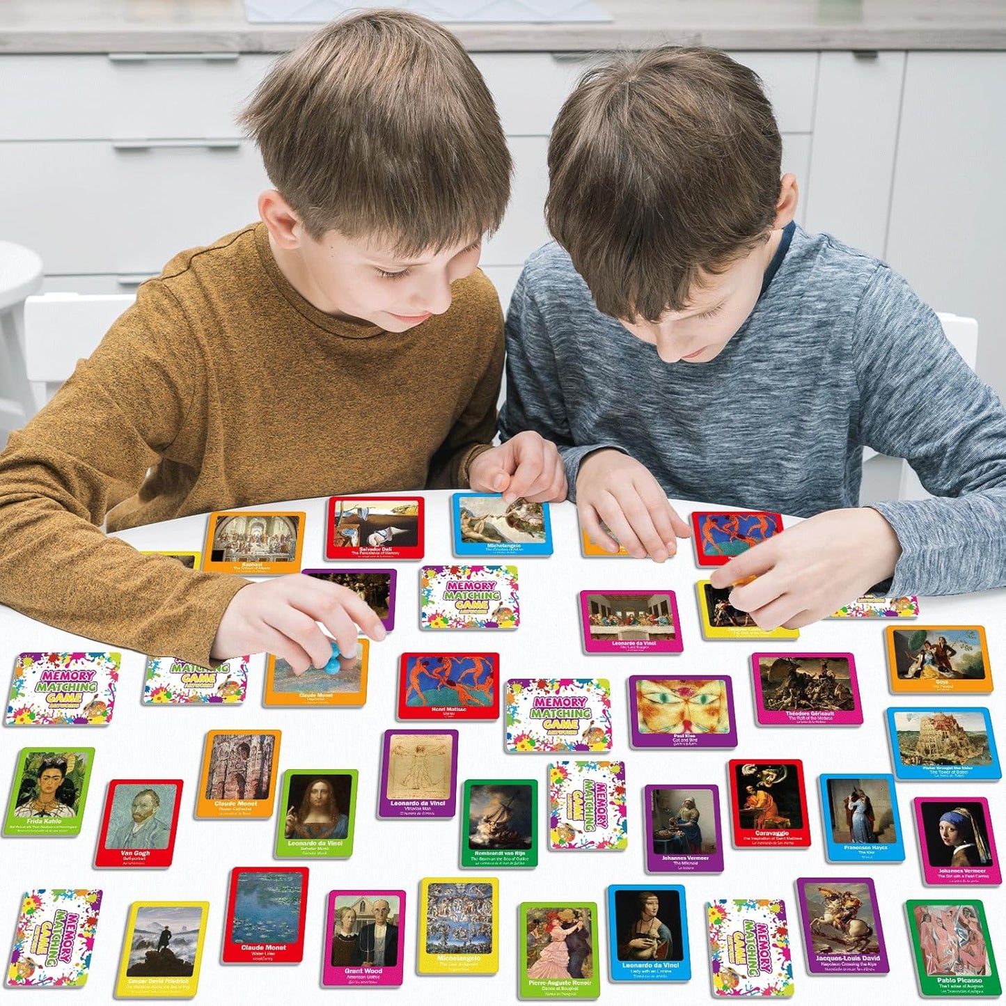 gisgfim 100 PCS Memory Matching Game Famous Paintings Concentration Memory Card for Adults Learning Educational Game A Fun & Fast Artworks Theme Matching Games
