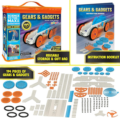 Gears & Gadgets 194pc Building Toys - Large & Small Robotic Projects - STEM Education for Kids 8-12 - Construction Kit - Engineering Activities Science