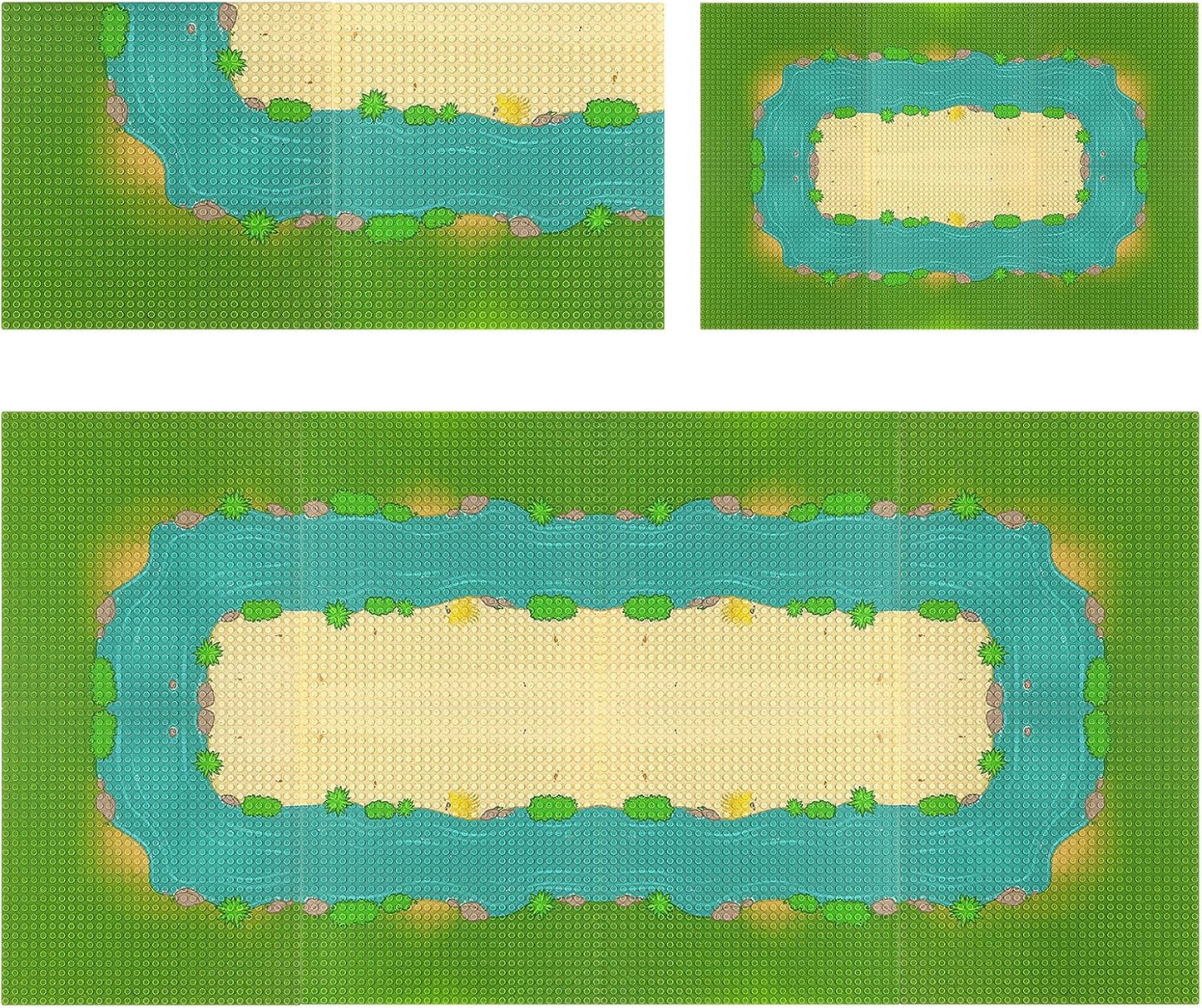 Feleph Classic Baseplate with River and Grassland Pattern, 10 x 10 Inches Base Plates for Building Blocks Mat Compatible with Major Brands (Straight 4 Pieces)