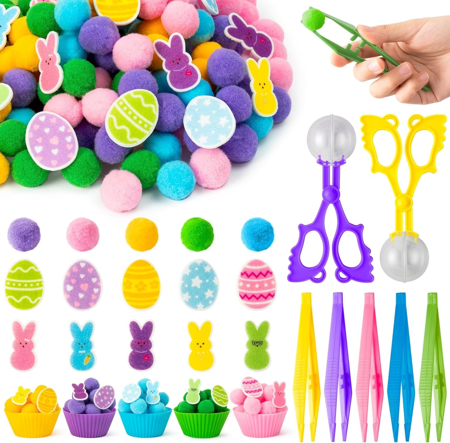 EZdhuawuse Summer Fine Motor Toys - 270Pcs Counting Sorting Sensory Bin Filler Set for Kids Xmas Counting Toy with Felt Xmas Tree Pom Poms Cup Clip for Preschool Education Activities