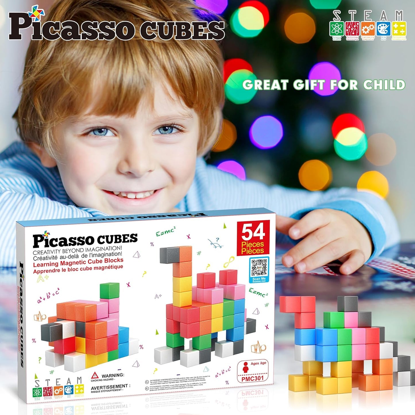 PicassoTiles Infinite Magnetic Puzzle Magic Cube Easy-Connect Brain Teaser Toy Set Magnet Pattern Block Matching Toys Free Ideabook 150+ Inspirations STEM Learning Kids Boys&Girls Age3+ PTC25