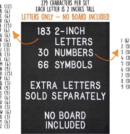 Skinny Felt Board Letters Only Set NO BOARD INCLUDED, Rae Inspired Font Farmhouse Decor Accessory, 2 Inch White Plastic Letters Numbers Symbols For Changeable Felt Letter Board Message Bulletin