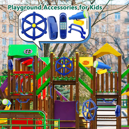 5 Pcs Kids Playground Accessories for Kids Outdoor Plastic Steering Wheel Swingset Phone Pirate Telescope Telephone Safety Handle for Child Backyard Tree House Playhouse Jungle Gym (Yellow Set 1)