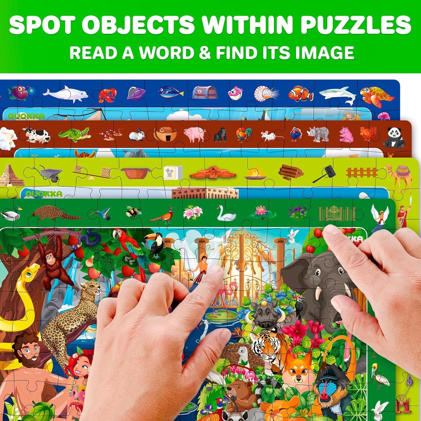 QUOKKA Puzzles for Kids Ages 4-6 - Toddler Puzzles Ages 3-5 - 4-Pack 60 Piece Search and Find Animals Jigsaw Puzzle 6-8 - Learning Toys for 3 Year Old Boys and Girls - Educational Games Gift