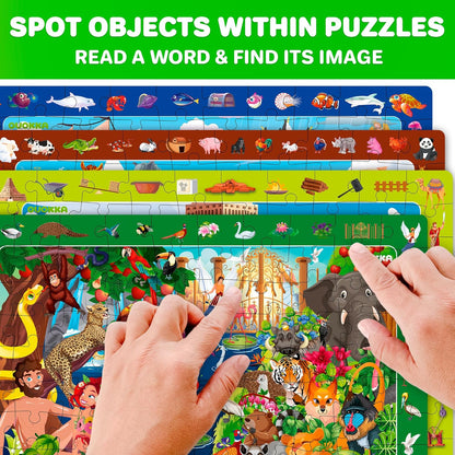 QUOKKA Puzzles for Kids Ages 4-6 - Toddler Puzzles Ages 3-5 - 4-Pack 60 Piece Search and Find Animals Jigsaw Puzzle 6-8 - Learning Toys for 3 Year Old Boys and Girls - Educational Games Gift