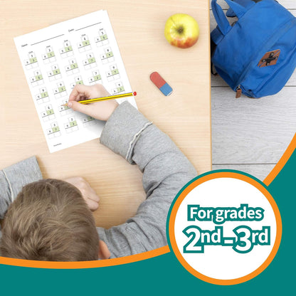 Channie’s Math Practice Combo Pack for Elementary School Students, One Page a Day Workbook and Little 9 Little Numbers Reusable Dry Erase Poster for Practicing Single Digit Multiplication Problems