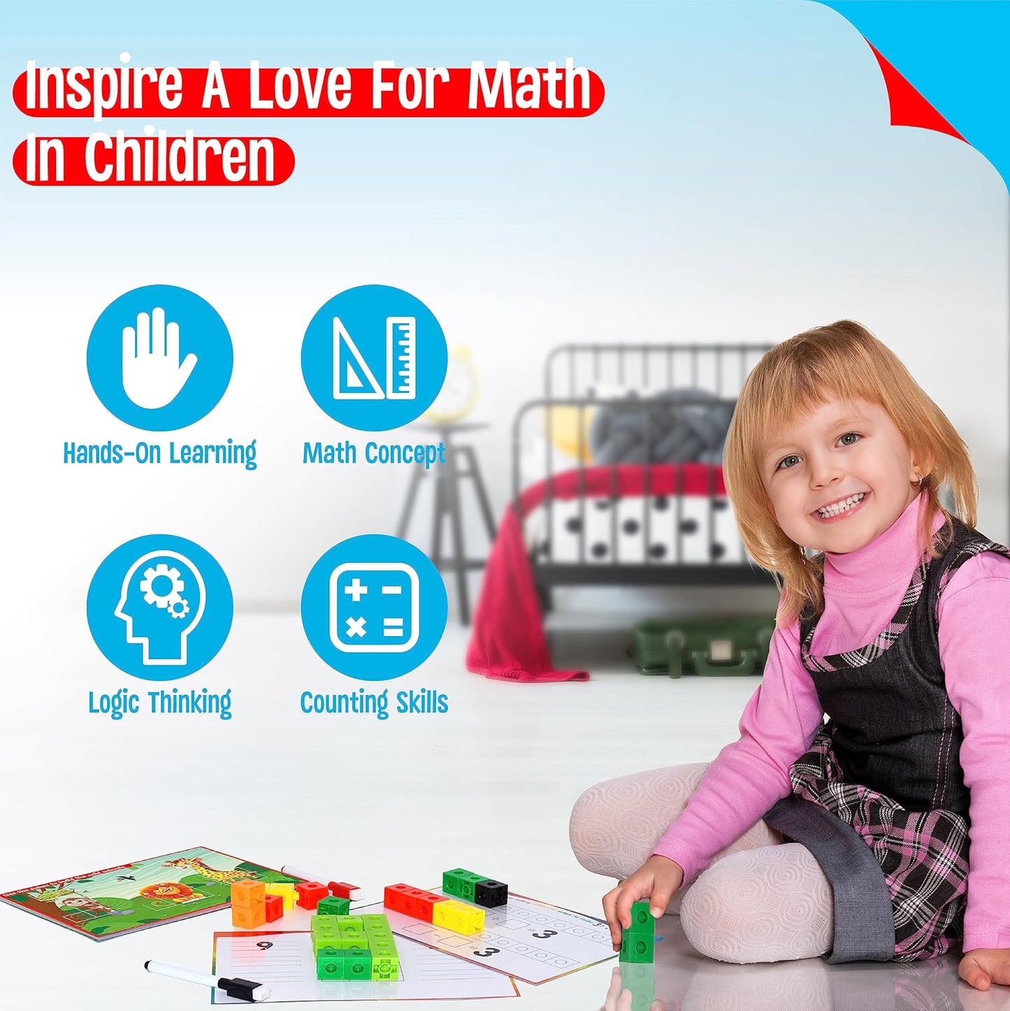 SpriteGru Math Linking Cubes, Math Cubes Manipulatives with Activity Cards Linking Cube Math Counters for Kids Kindergarten Learning Activities