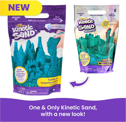 Kinetic Sand, Twinkly Teal 2lb Bag of All-Natural Shimmering Play Sand for Squishing, Mixing and Molding, Sensory Toys for Kids Ages 3 and up