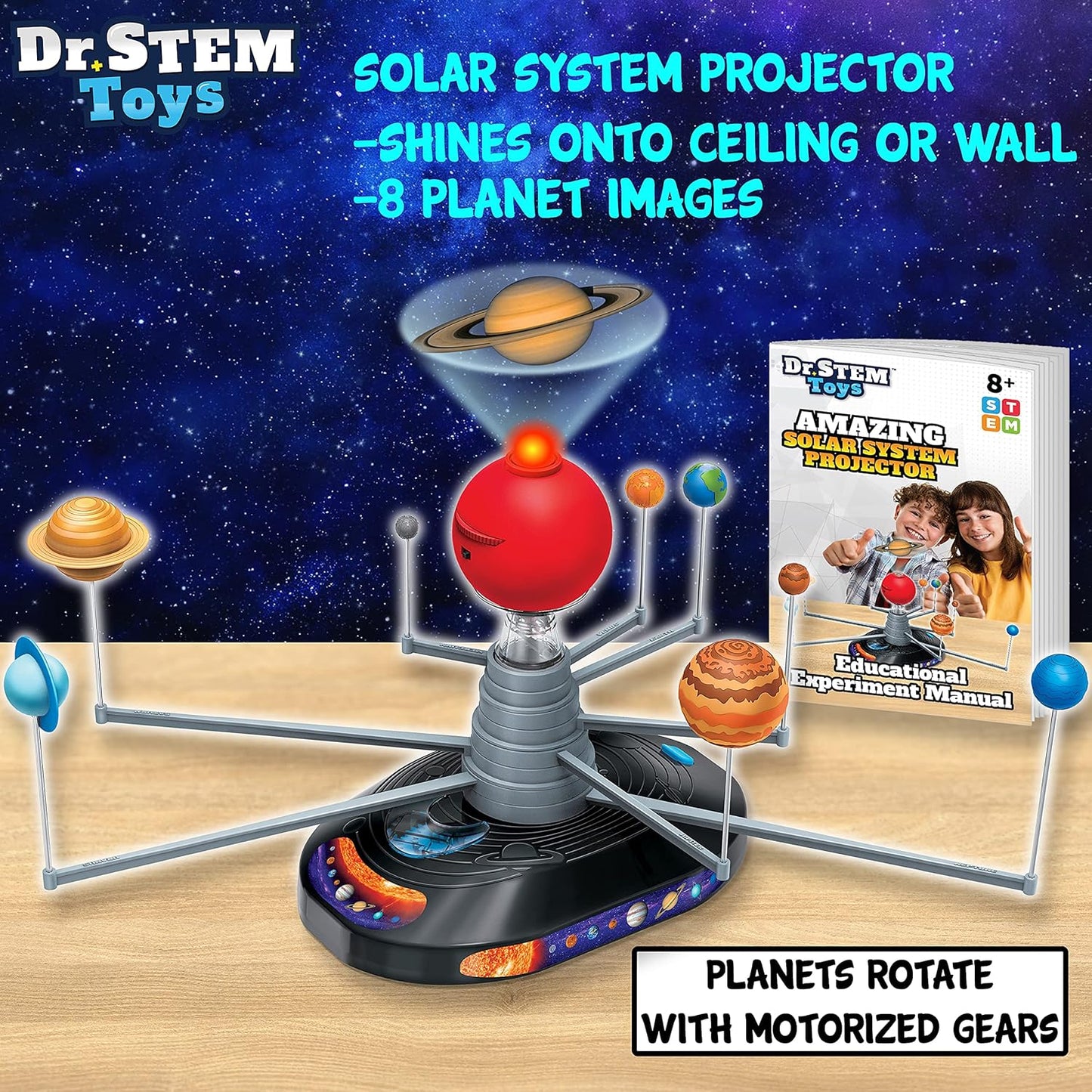 Dr. STEM Toys Solar System Projector Kit - Motorized Planet Model Set for Kids Ages 8-12 | Complete Educational Science Toy with 50+ Pieces | Home & Classroom Use