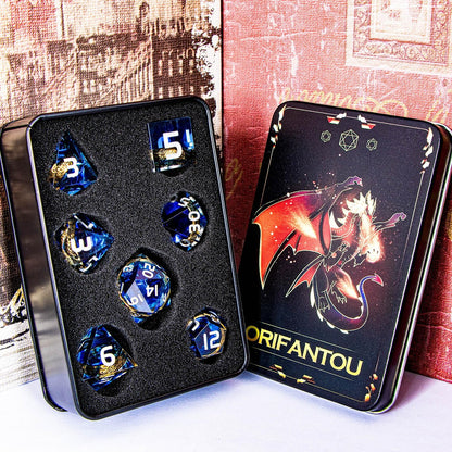Magic Golden Ring DND Dice Set Sharp Edge Red Resin Dice with Box, for use with Dungeons Dragon RPG D&D Tabletop Games Lord D and D Polyhedral Dice Set
