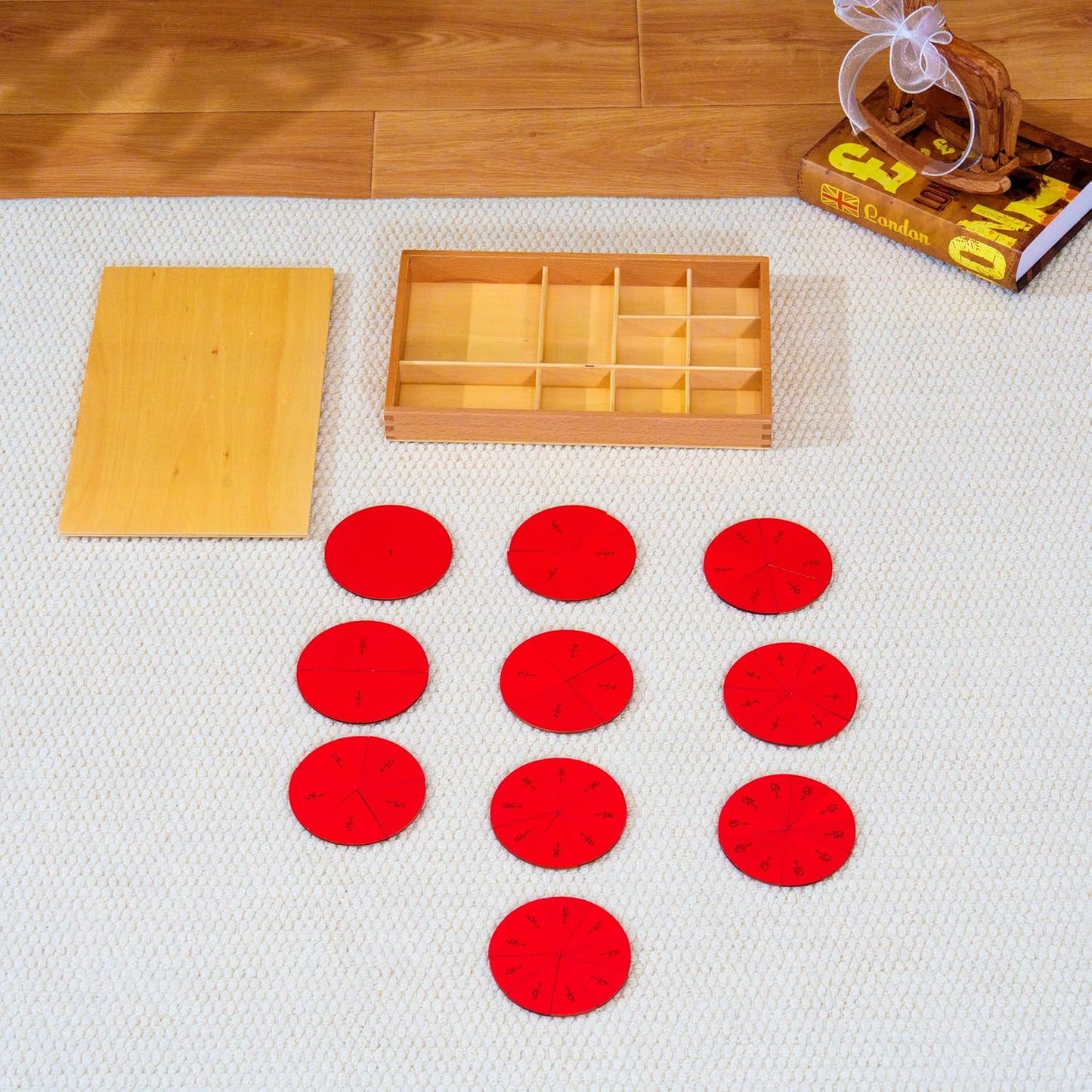 Premium Montessori Cut-Out Fraction Circle, Beechwood Fraction Insets, 10 Equal Parts of a Circle, Wooden Math Manipulative for Fraction Concepts & Equivalence, Homeschool Classroom Kids Ages 5-9