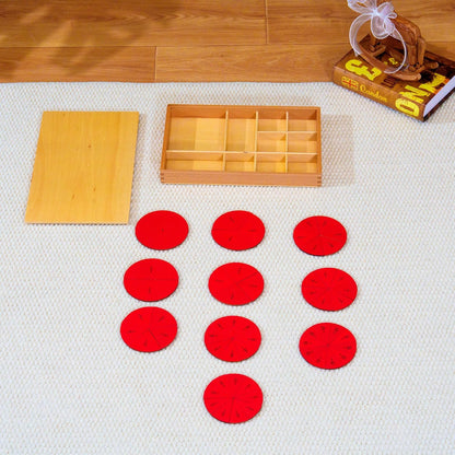 Premium Montessori Cut-Out Fraction Circle, Beechwood Fraction Insets, 10 Equal Parts of a Circle, Wooden Math Manipulative for Fraction Concepts & Equivalence, Homeschool Classroom Kids Ages 5-9