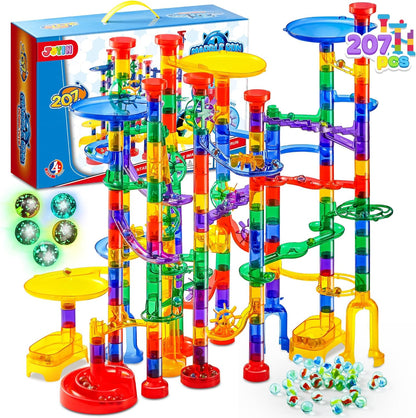 JOYIN 150Pcs Glowing Marble Run- Construction Building Blocks Toys with 5 Glow in The Dark Glass Marbles, STEM Educational Building Block Toy, Birthday Gifts, Easter Basket Stuffers