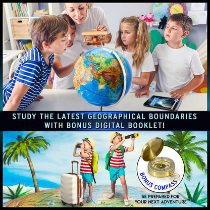 World Globe with Illuminated Constellations – 13” Light Up Globe For Kids & Adults – Gist - Compass Included Makes Great Educational Toys, Office Supplies, Teacher Desk Décor, More by Get Life Basics