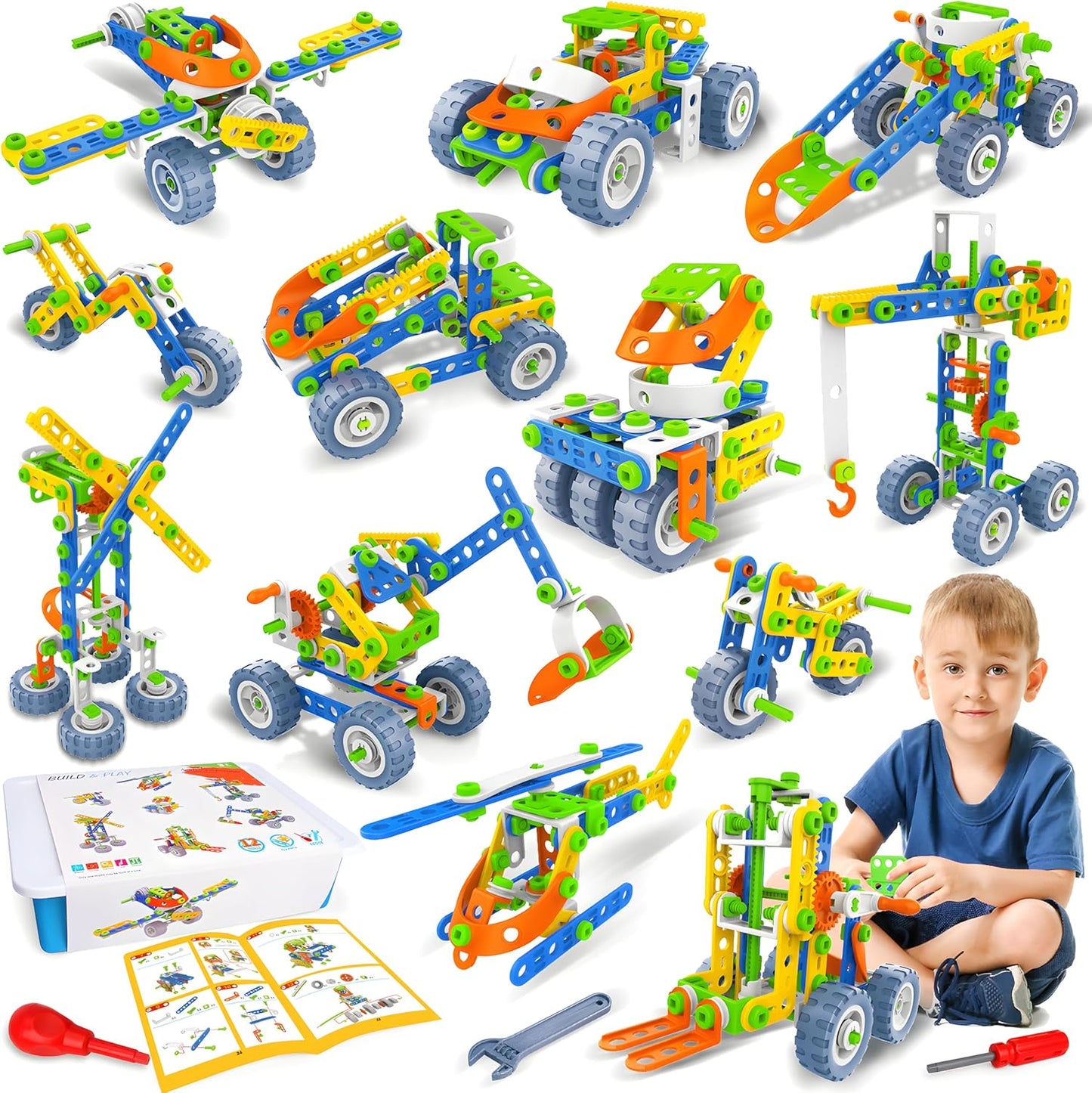 MOONTOY STEM Toys for 3 4 5 6 7 8+ Year Old Boy Birthday Gift, Building Toys for Kid Age 4-8 5-7 6-8 8-12, Preschool Educational Stem Kit Creative Activities for Boys Girls Christmas Idea Gift 118pcs