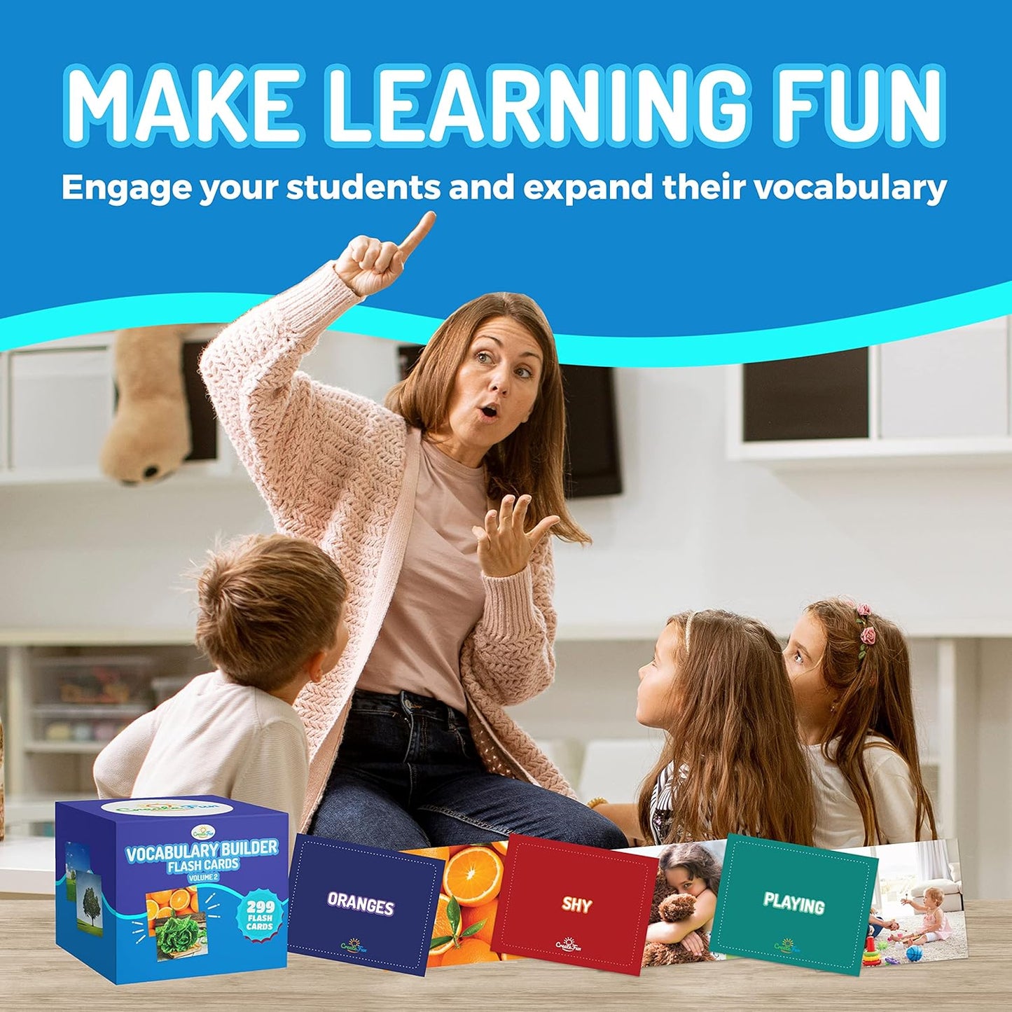 299 Vocabulary Builder Flash Cards, Educational Photo Cards for Home, Speech Therapy Materials, ESL Teaching Materials Includes Emotions, Matching Go Togethers, Nouns, Opposites, Prepositions, Verbs