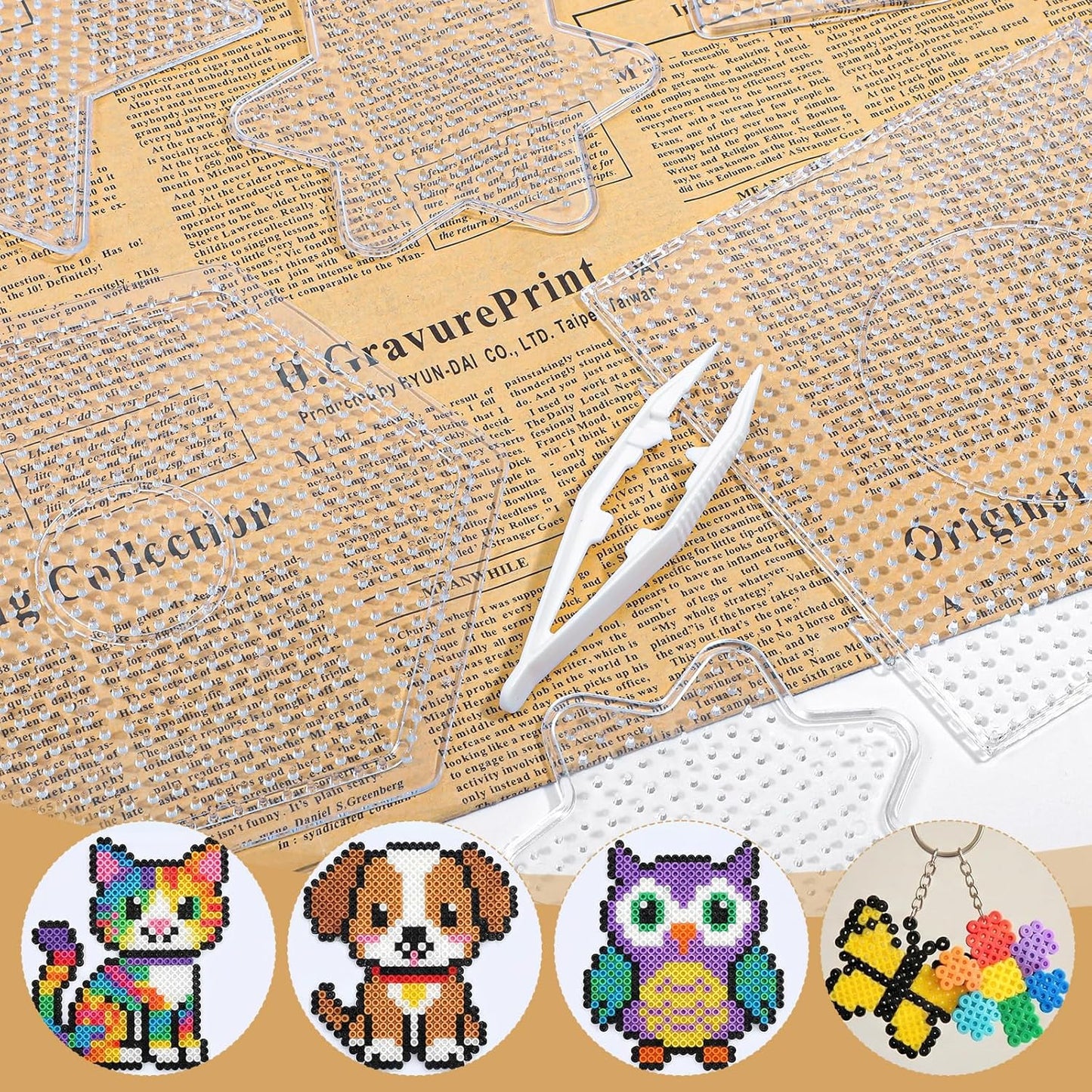 45 PCS 5mm Fuse Beads Pegboards Kit – 10 Shape Variety with 6 Tweezers, Large Clear Plastic Interlocking Bead Boards for DIY Fuse Beads Crafts (Adults)