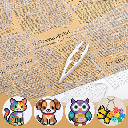 45 PCS 5mm Fuse Beads Pegboards Kit – 10 Shape Variety with 6 Tweezers, Large Clear Plastic Interlocking Bead Boards for DIY Fuse Beads Crafts (Adults)