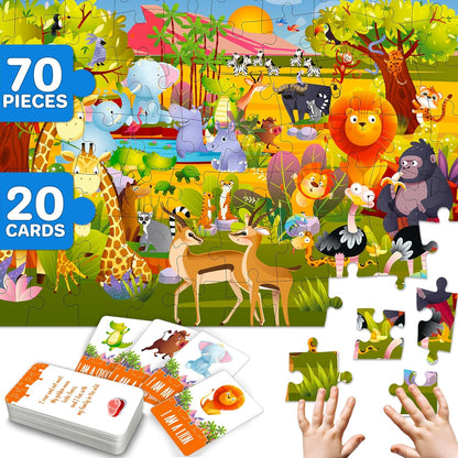 United States Puzzles for Kids Ages 4-6 - 70 Pcs USA Map Kids Puzzle with 50 Cards 400+ USA Facts - State & Capitals Floor Jigsaw Puzzles for Children 6-8 - Educational Toys Gift for Boys Girls